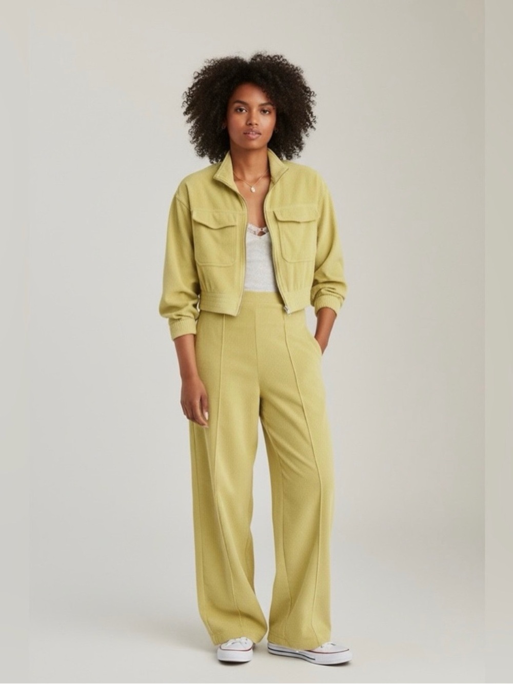 Aerie Groove-On Velour High Waisted Flare Pant and Cropped Zip Front Jacket Set - Picture 1 of 16